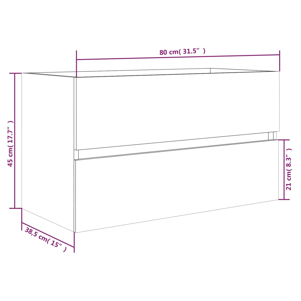 Servantskap røkt eik 80x38,5x45 cm konstruert tre