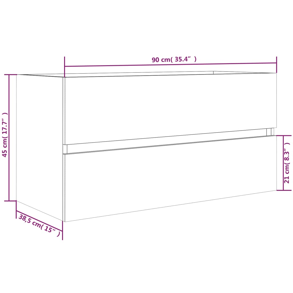 Servantskap brun eik 90x38,5x45 cm konstruert tre