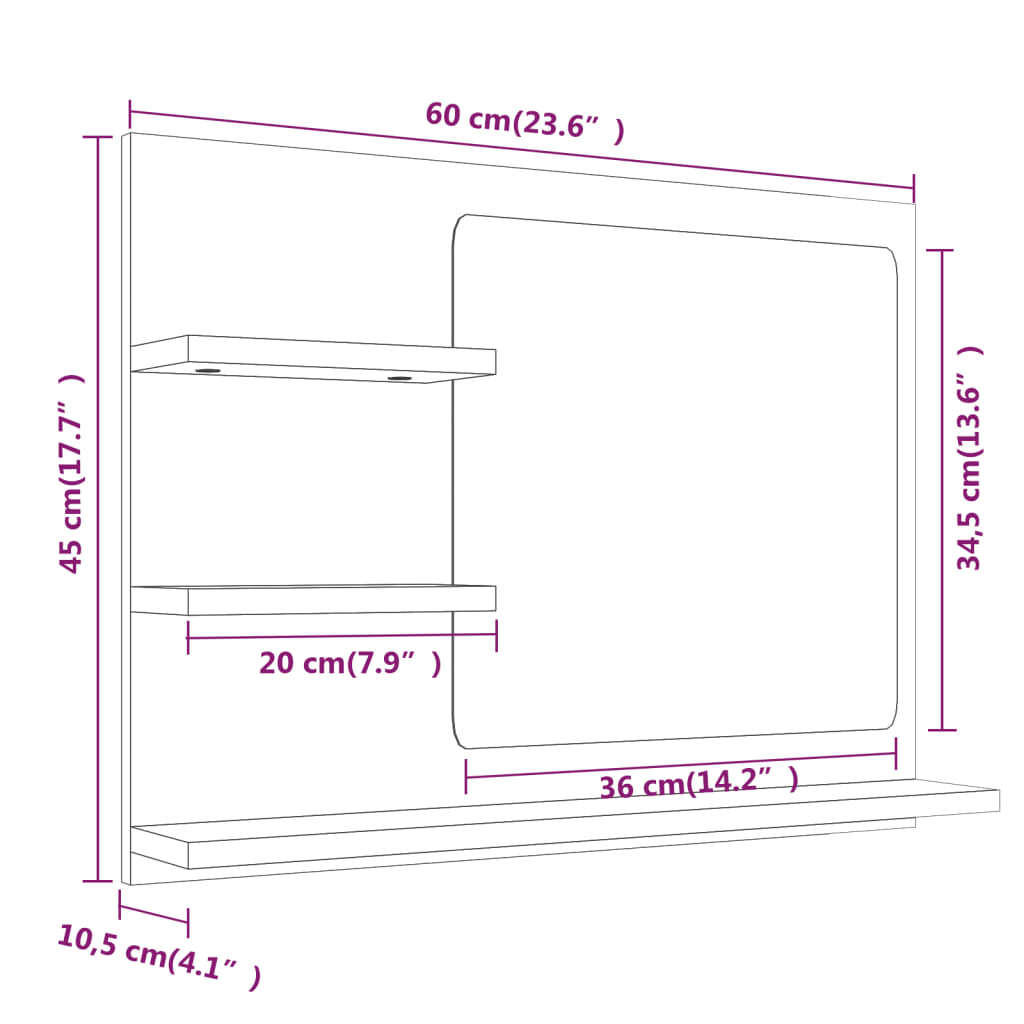 Badespeil brun eik 60x10,5x45 cm konstruert tre