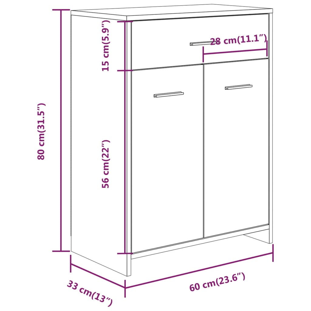 Baderomsskap røkt eik 60x33x80 cm konstruert tre