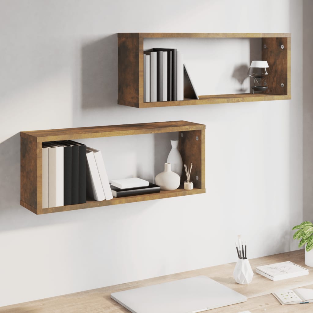 Vegghyller kube 2 stk røkt eik 60x15x23 cm konstruert tre vidaXL