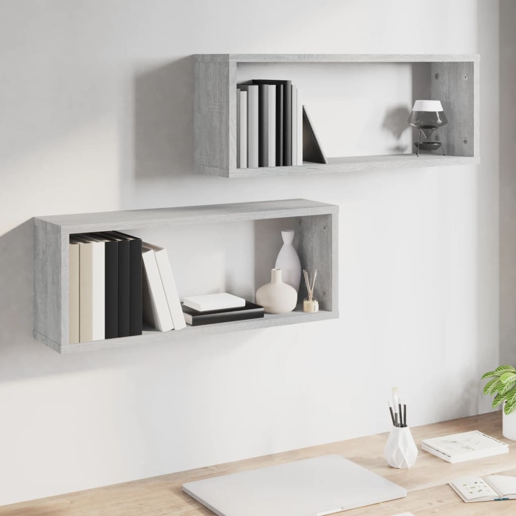 Vegghyller kube 2 stk grå sonoma 60x15x23 cm konstruert tre