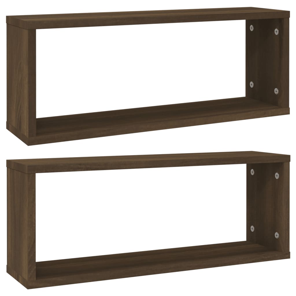 Vegghyller kube 2 stk brun eik 60x15x23 cm konstruert tre