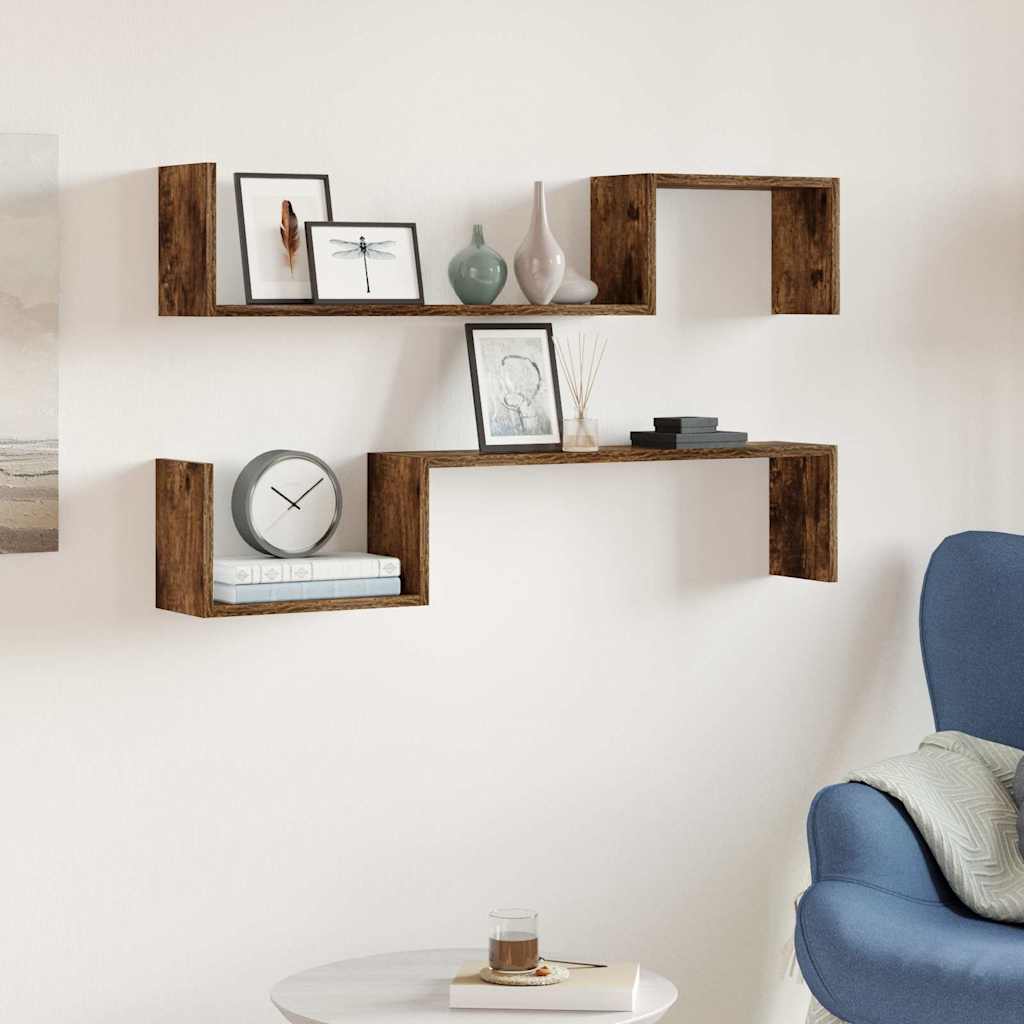 Vegghyller 2 stk røkt eik 100x15x20 cm konstruert tre