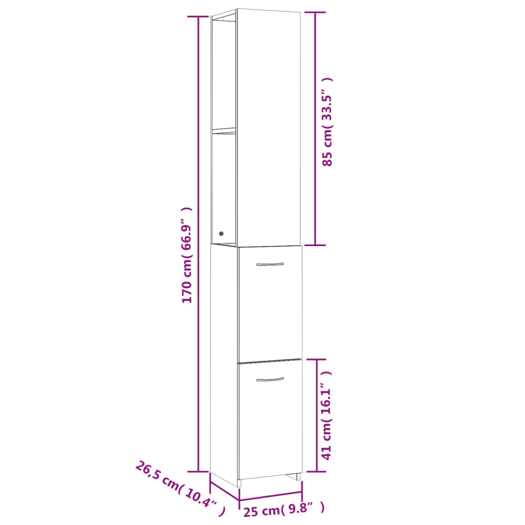 Baderomsskap røkt eik 25x26,5x170 cm konstruert tre