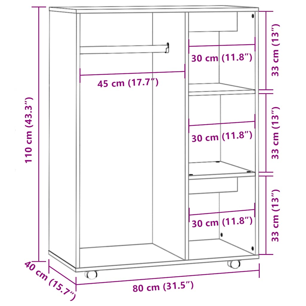 Garderobe røkt eik 80x40x110 cm konstruert tre