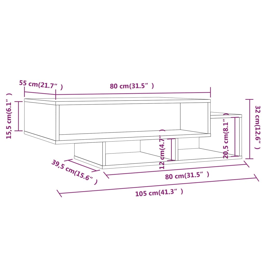 Salongbord røkt eik 105x55x32 cm konstruert tre