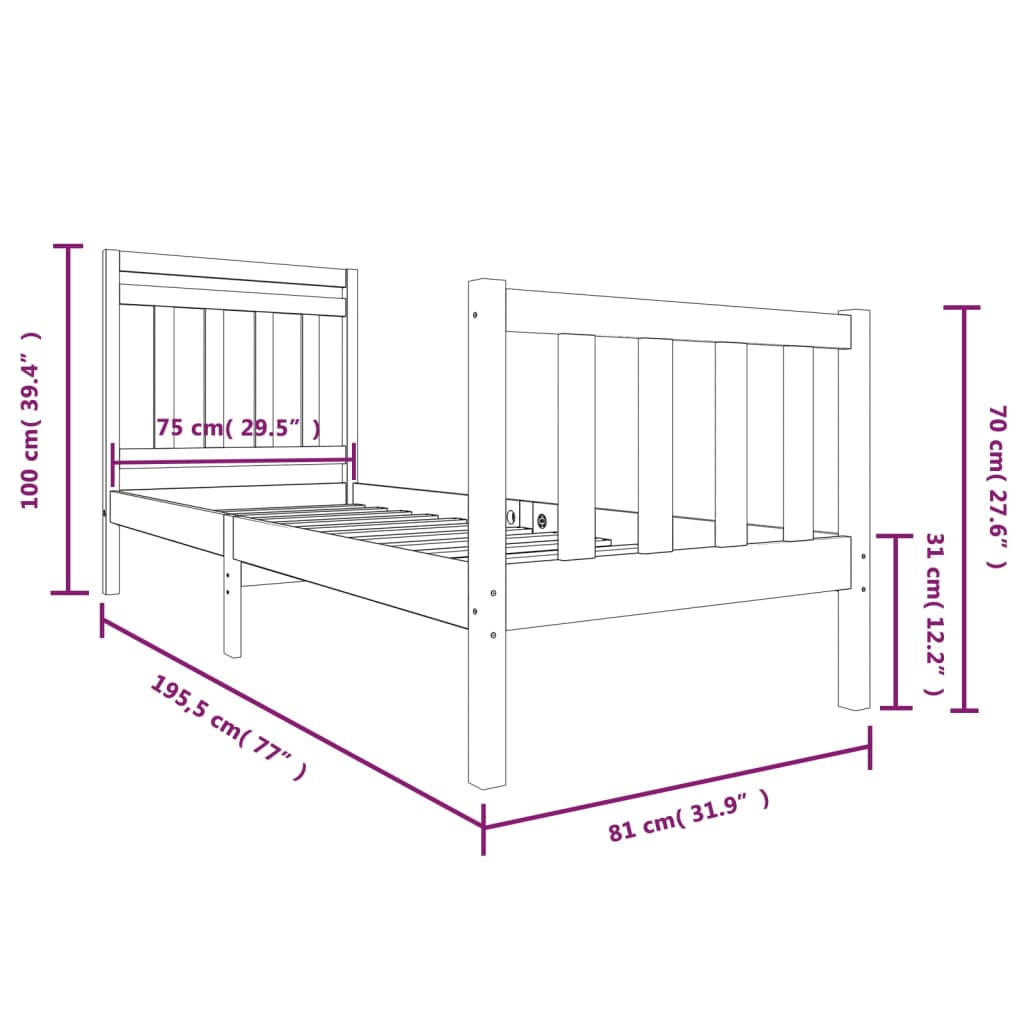 Sengeramme svart 75x190 cm Small Single heltre