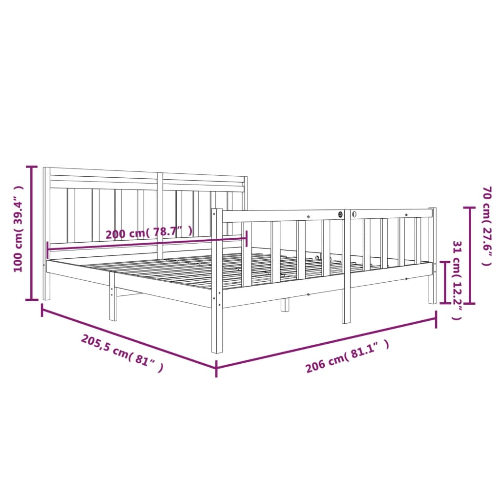 Sengeramme svart heltre 200x200 cm