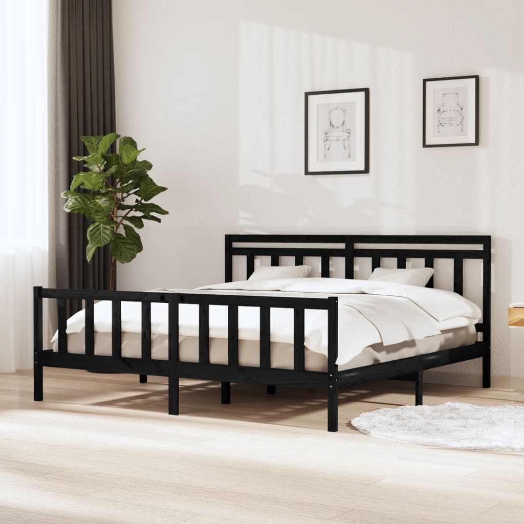 Sengeramme svart heltre 200x200 cm