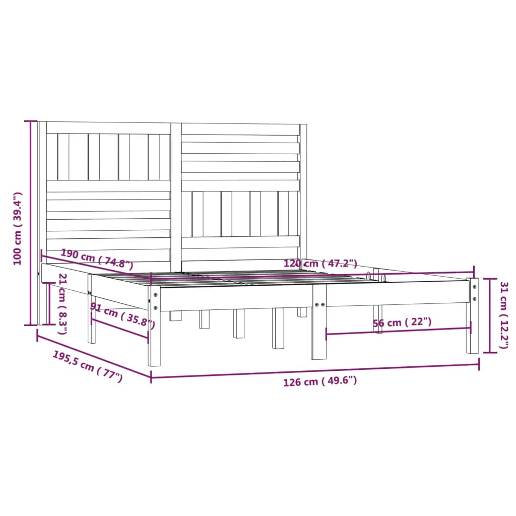 Sengeramme uten madrass 120x190 cm heltre furu