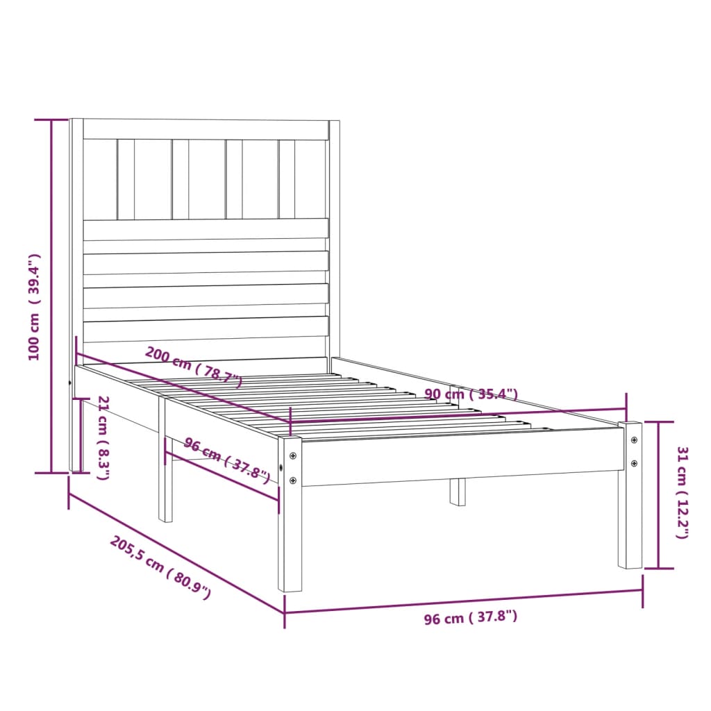 Sengeramme heltre furu 90x200 cm