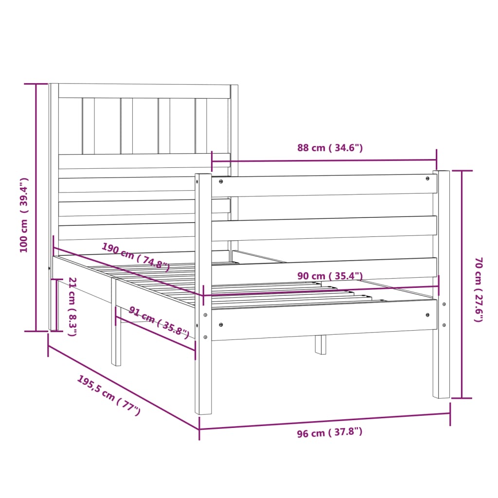 Sengeramme 90x190 cm Single heltre