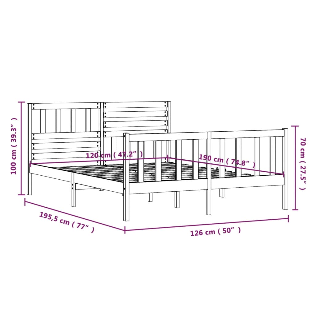 Sengeramme hvit 120x190 cm Small Double heltre
