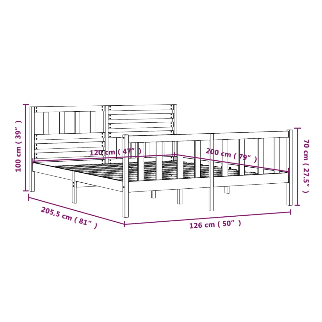 Sengeramme hvit heltre 120x200 cm
