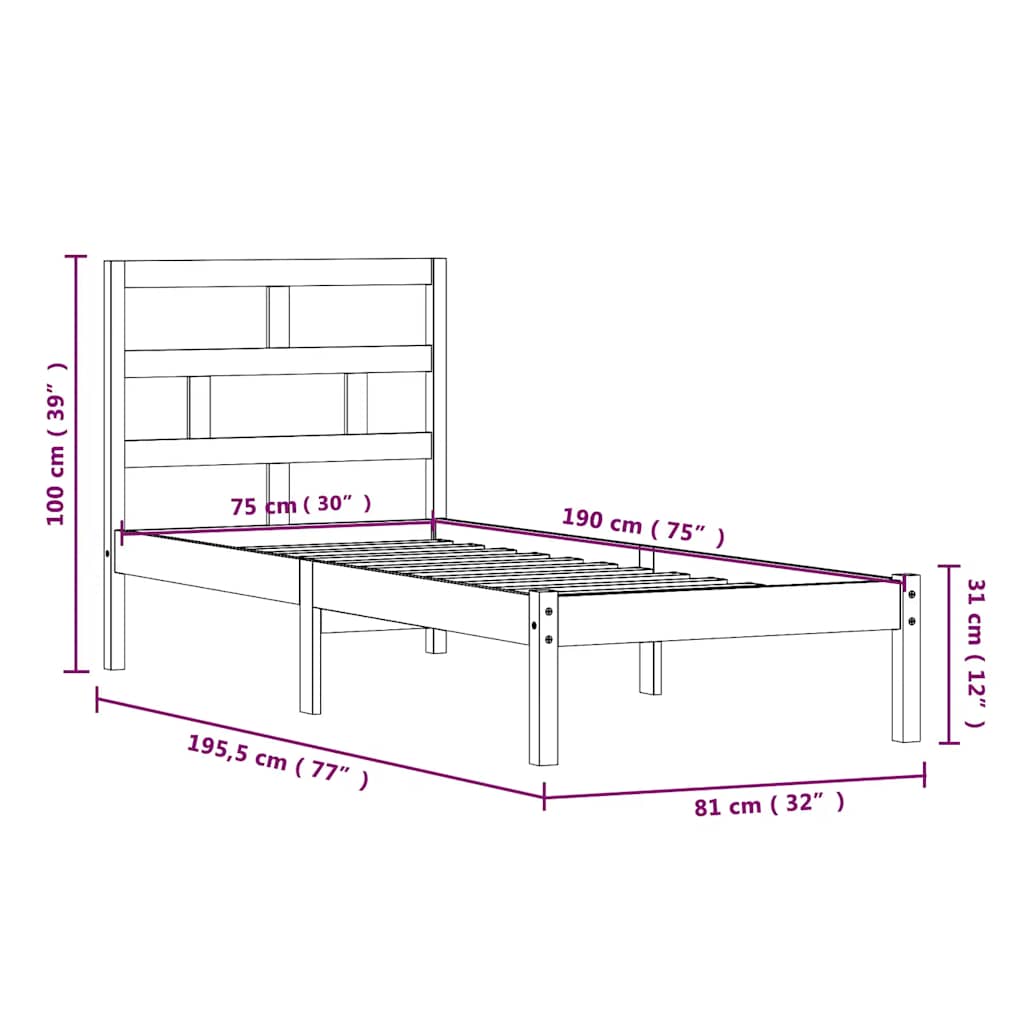 Sengeramme 75x190 cm Small Single heltre