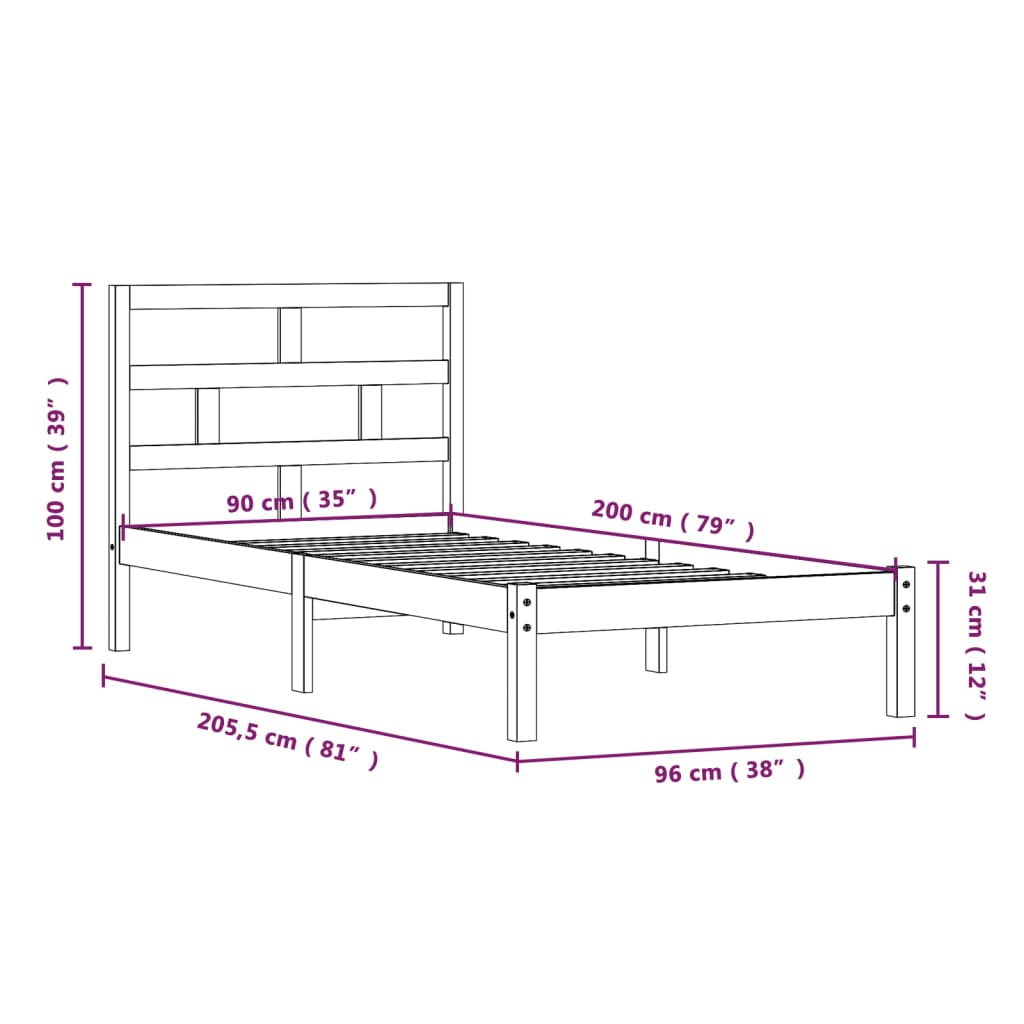 Sengeramme heltre furu 90x200 cm