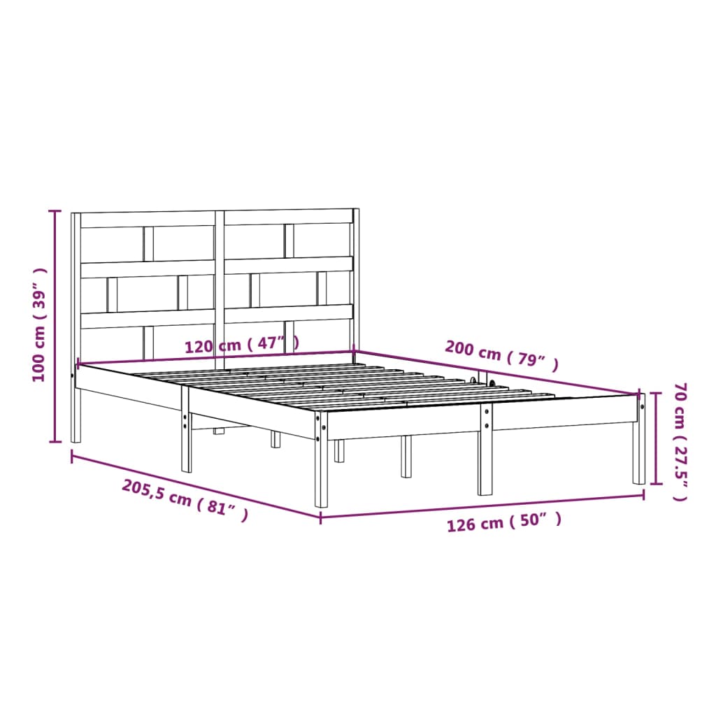 Sengeramme hvit heltre furu 120x200 cm