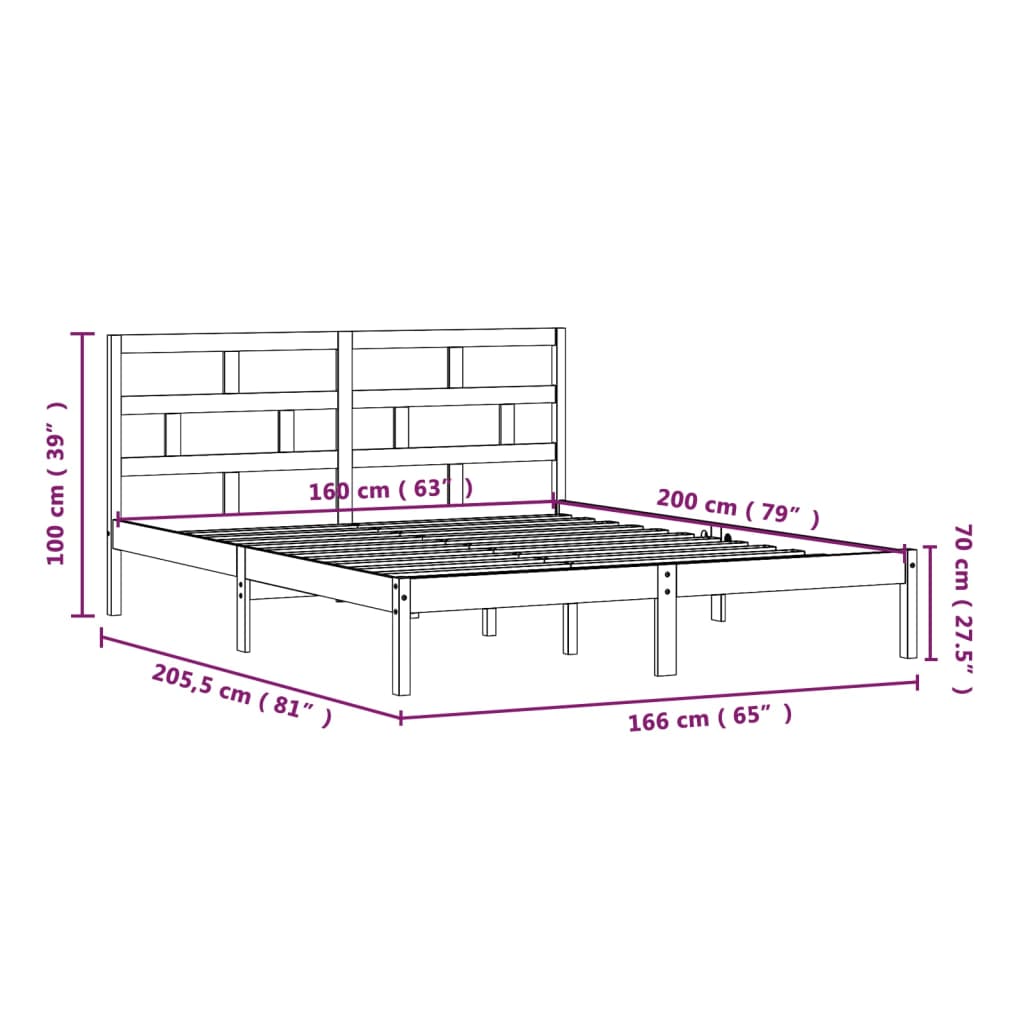 Sengeramme hvit heltre furu 160x200 cm