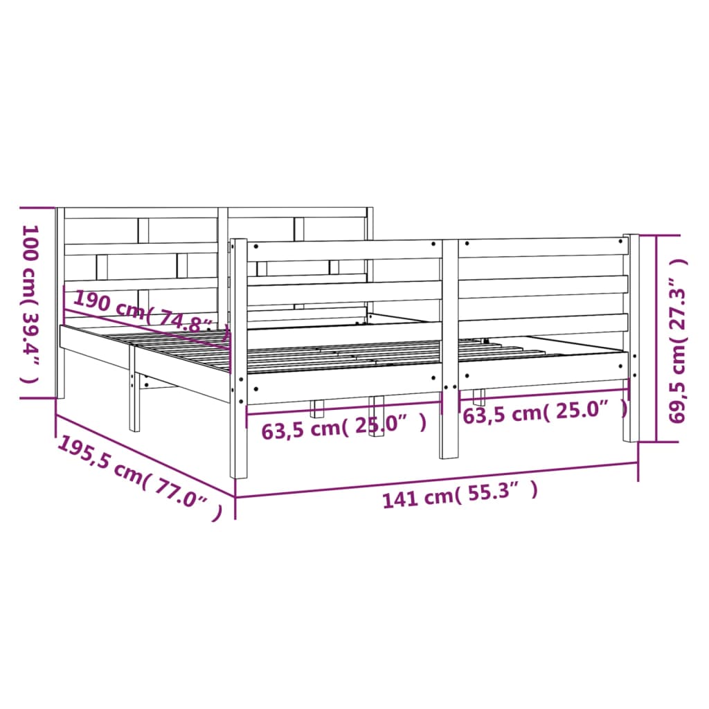 Sengeramme hvit 135x190 cm Double heltre