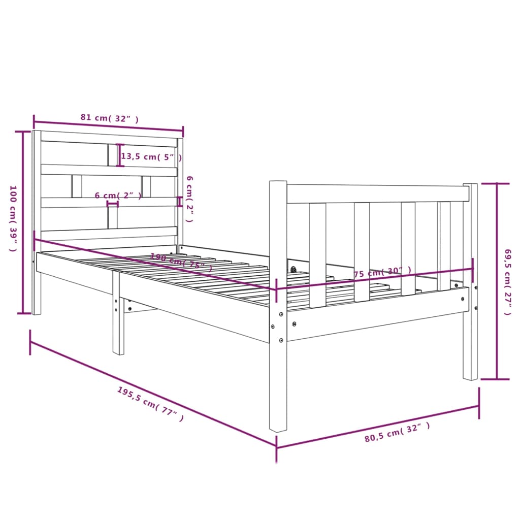 Sengeramme heltre furu 75x190 cm Small Single