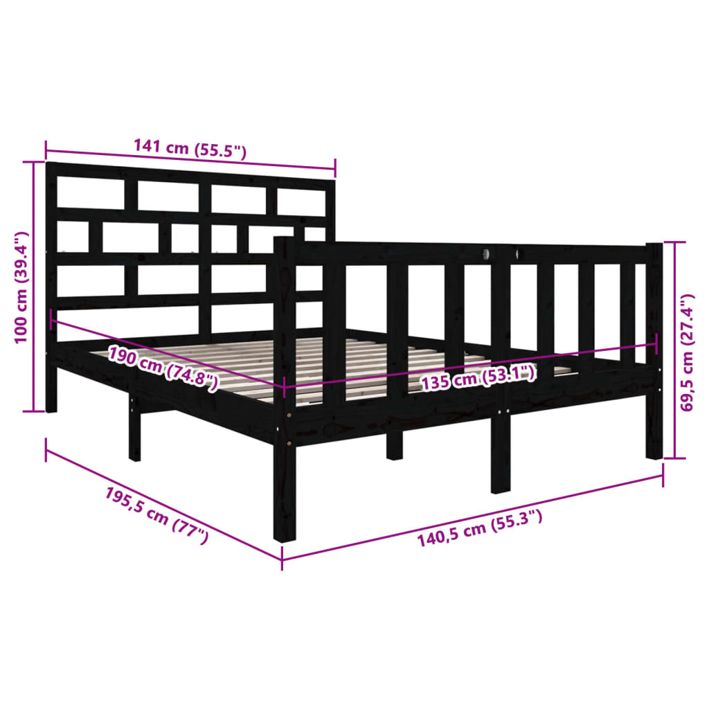 Sengeramme svart heltre furu 135x190 cm Double