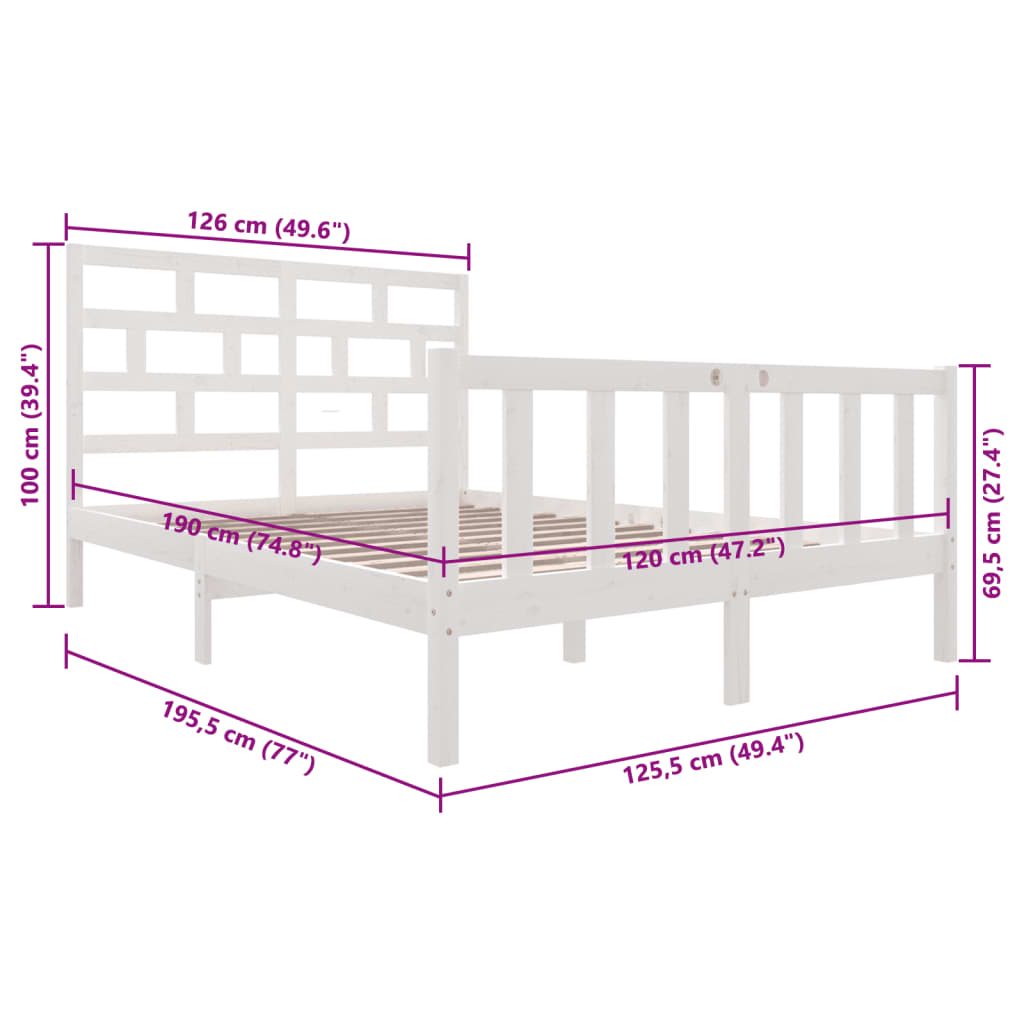 Sengeramme hvit heltre furu 120x200 cm