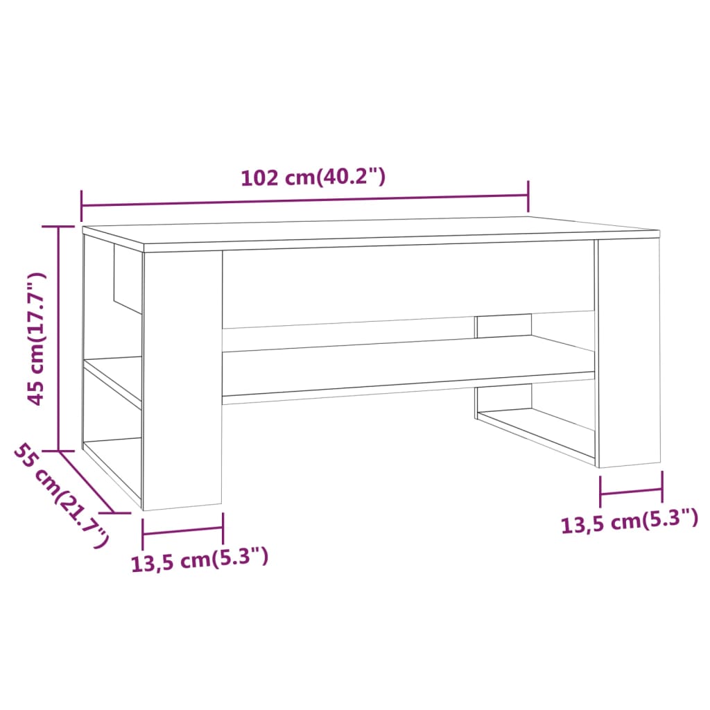 Salongbord betonggrå 102x55x45 cm konstruert tre