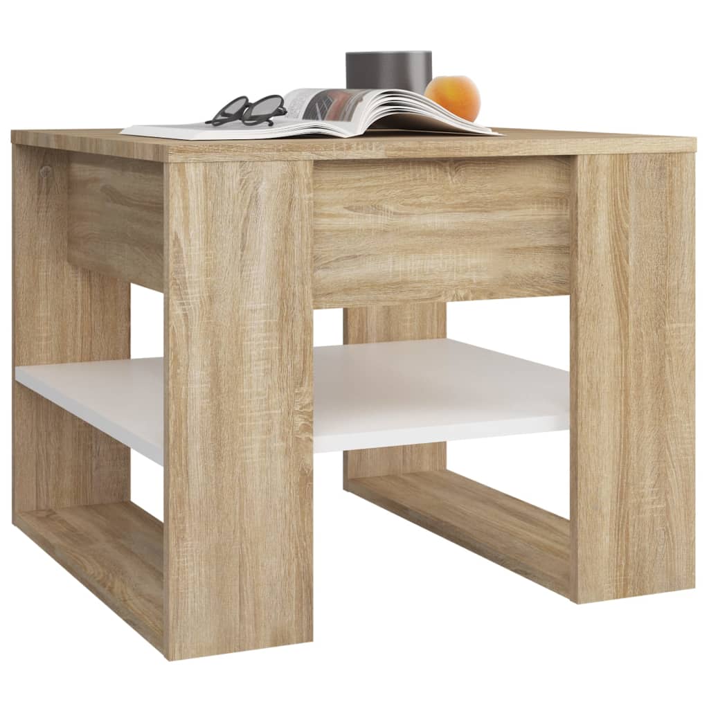 Salongbord hvit og sonoma eik 55,5x55x45 cm konstruert tre