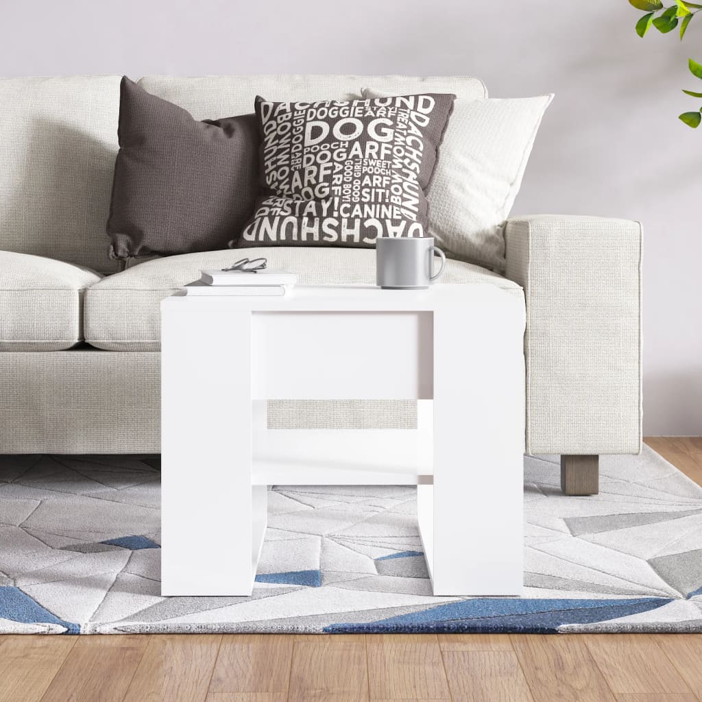 Salongbord høyglans hvit 55,5x55x45 cm konstruert tre