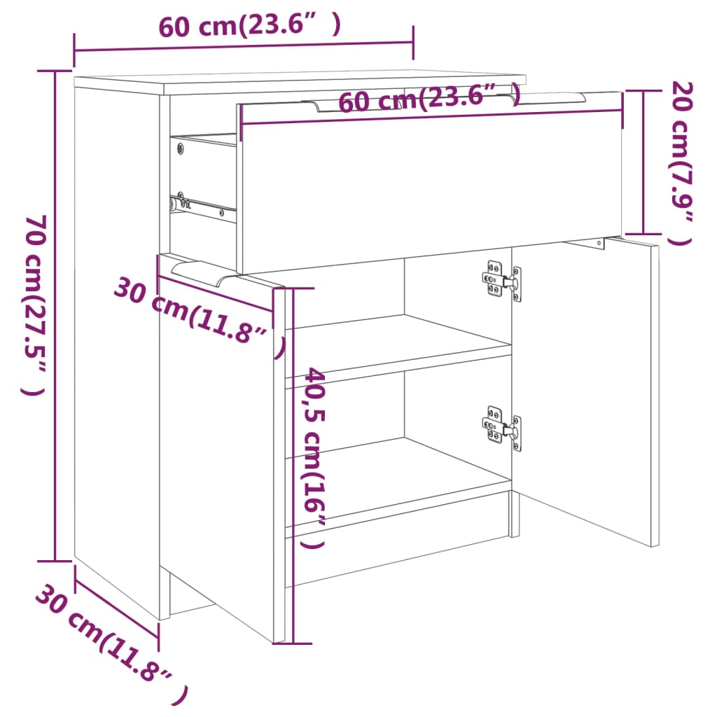 Skjenk betonggrå 60x30x70 cm konstruert tre