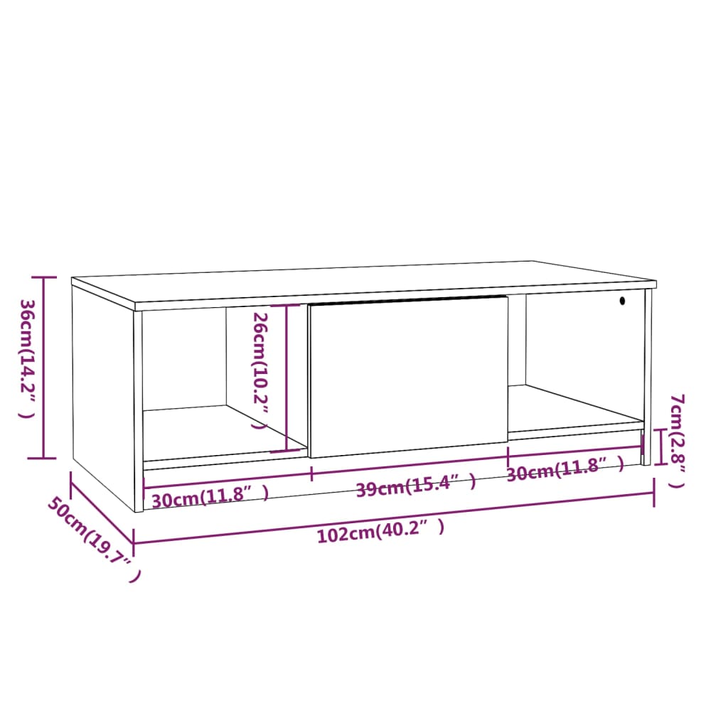 Salongbord hvit 102x50x36 cm konstruert tre