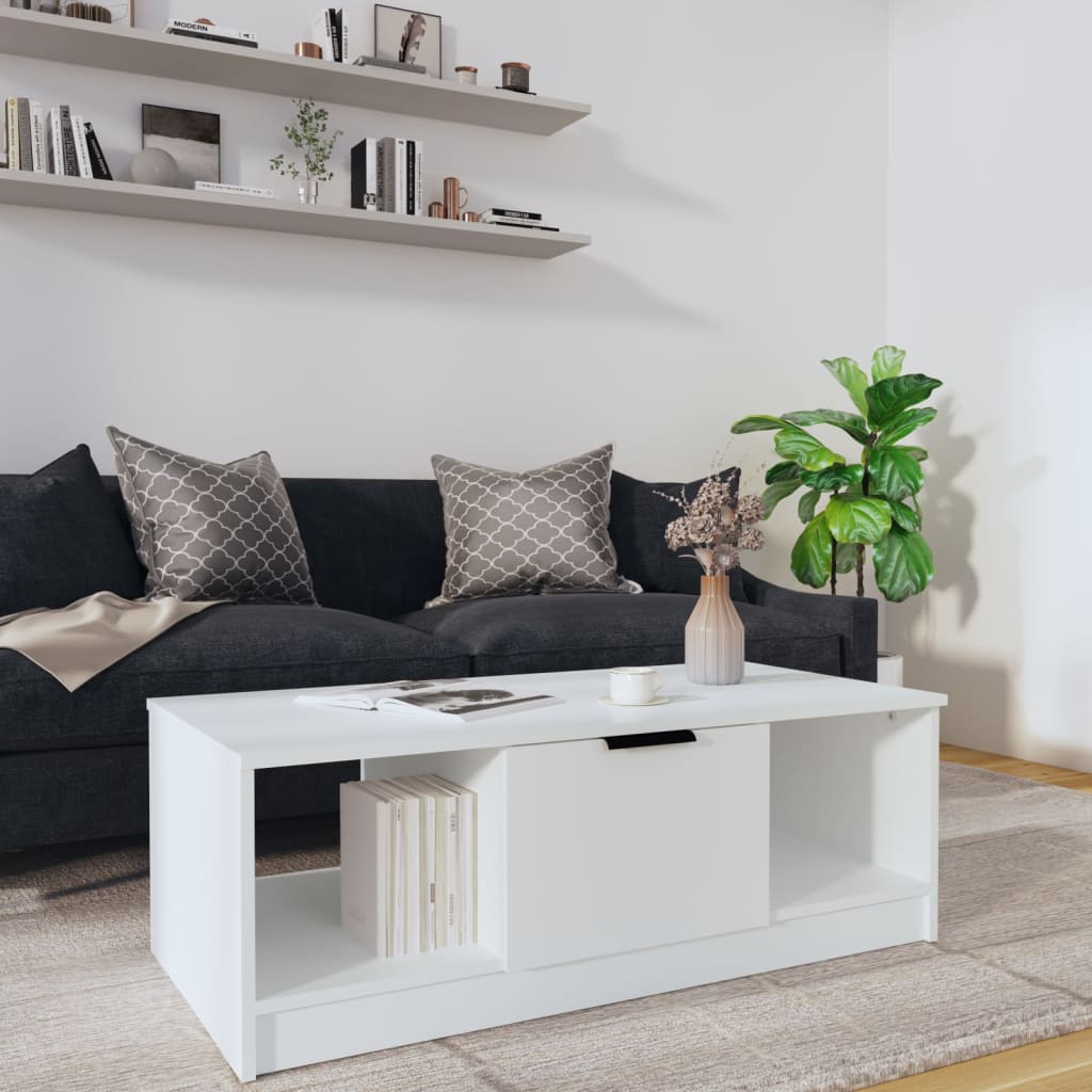Salongbord hvit 102x50x36 cm konstruert tre