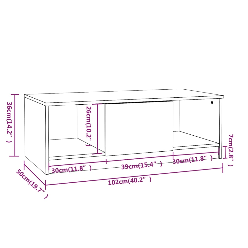 Salongbord betonggrå 102x50x36 cm konstruert tre