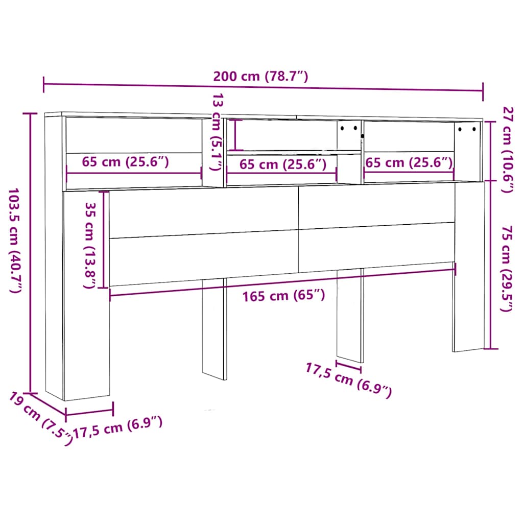 Sengegavlskap sonoma eik 200x19x103,5 cm