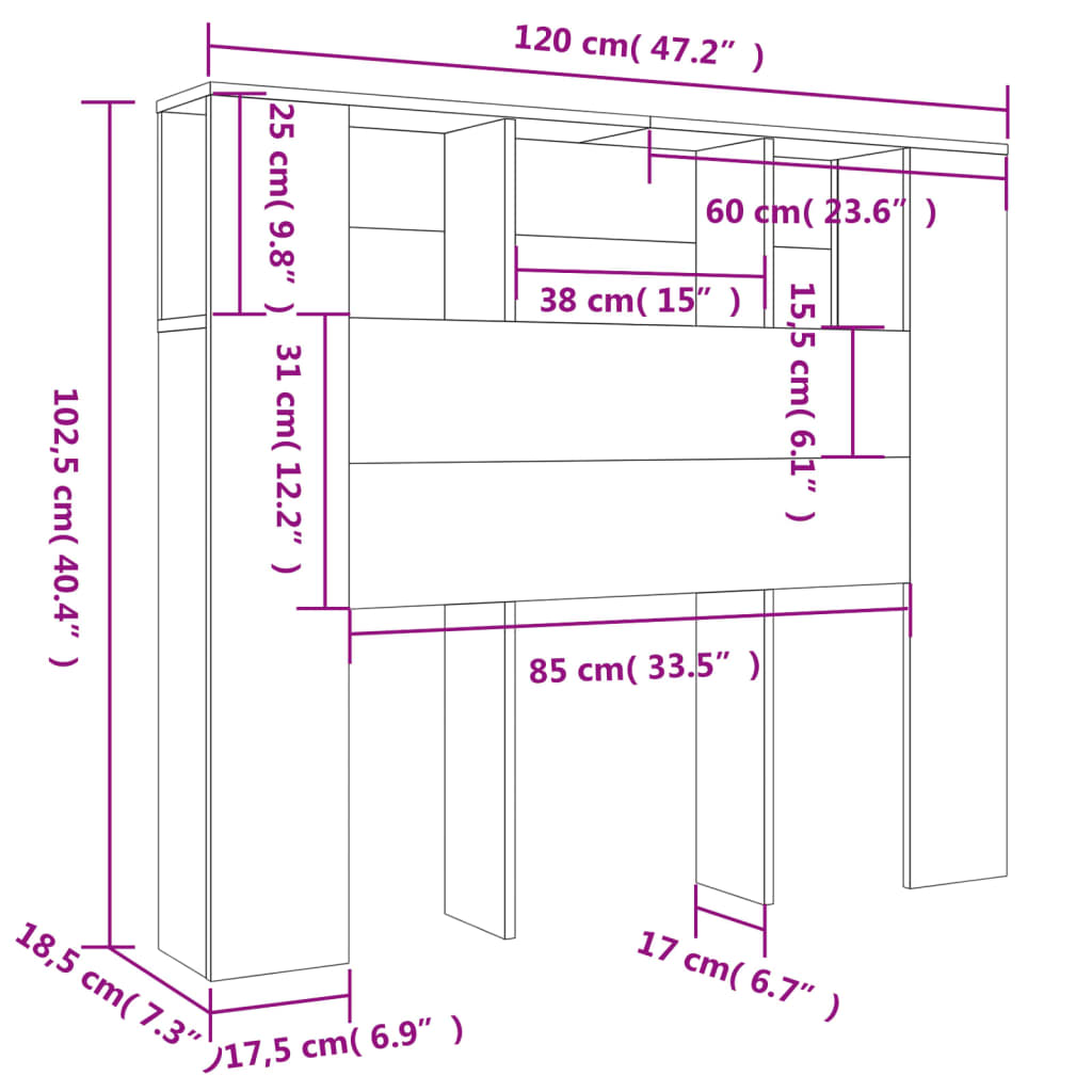 Sengegavlskap sonoma eik 120x18,5x102,5 cm