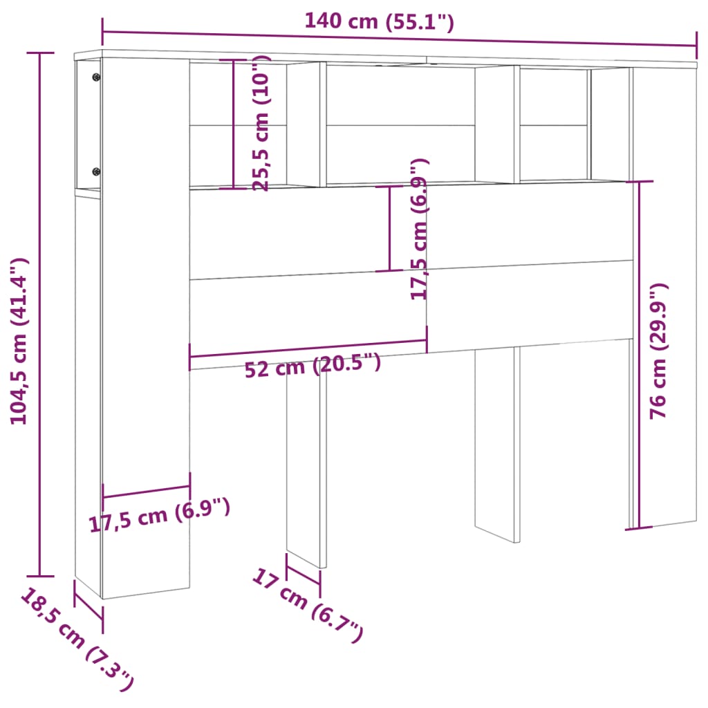 Sengegavlskap hvit 140x18,5x104,5 cm