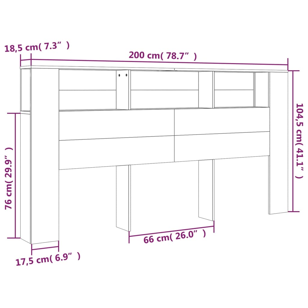 Sengegavlskap sonoma eik 200x18,5x104,5 cm