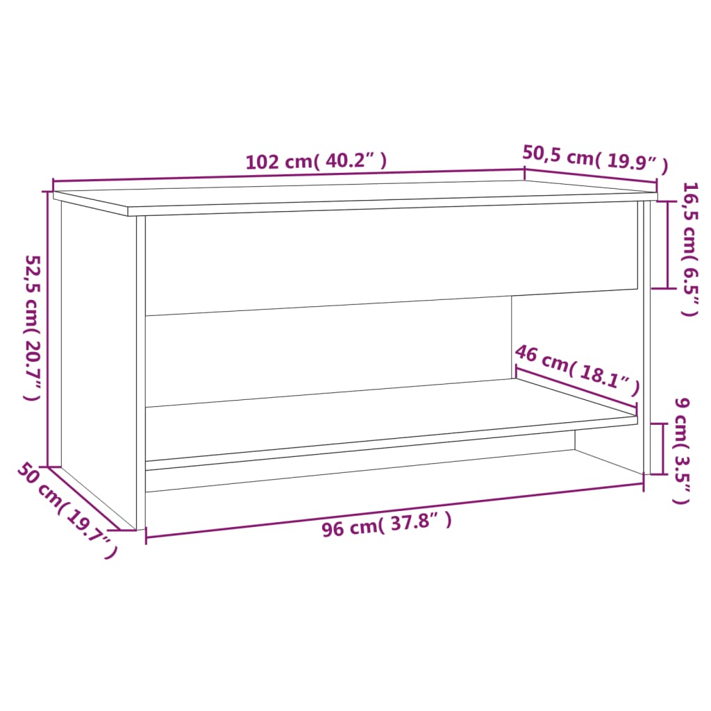 Salongbord hvit 102x50x52,5 cm konstruert tre