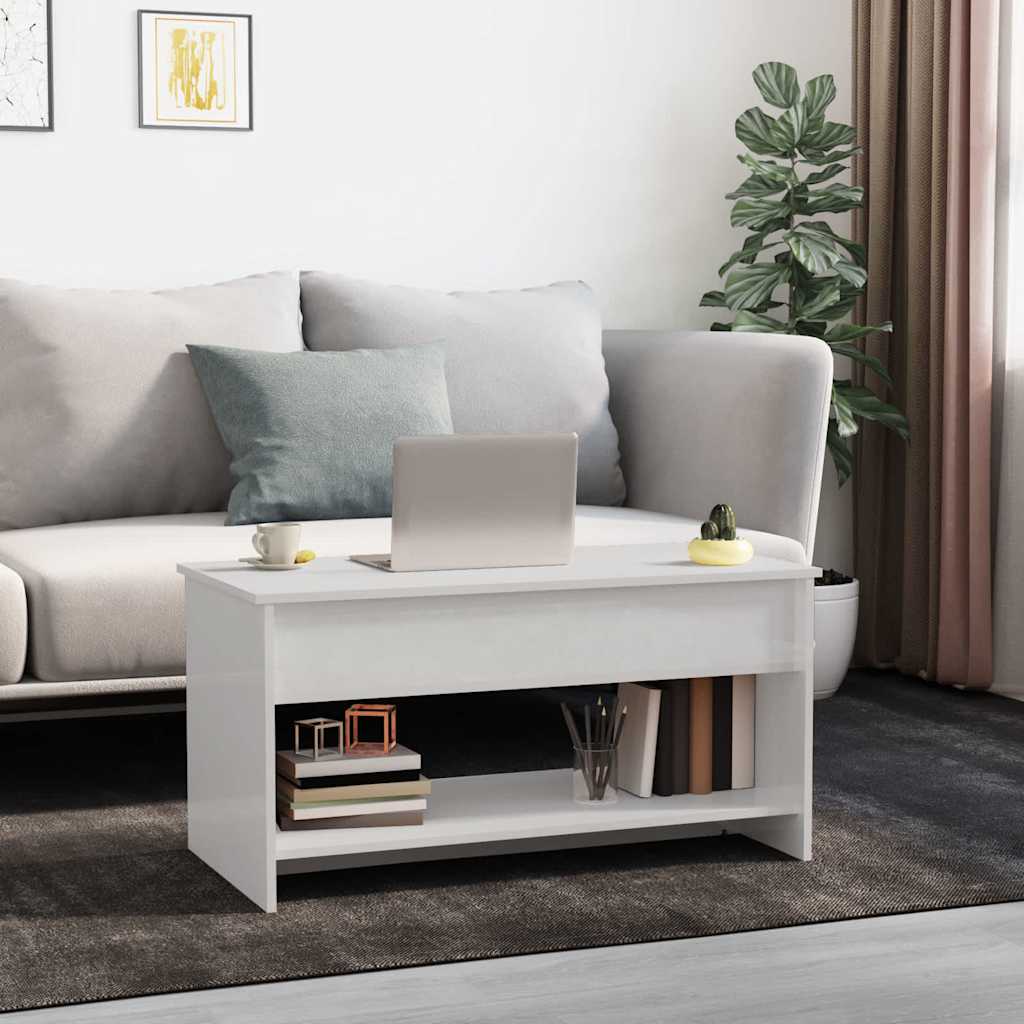 Salongbord høyglans hvit 102x50x52,5 cm konstruert tre