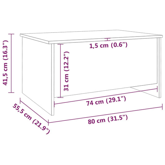 Salongbord hvit 80x55,5x41,5 cm konstruert tre