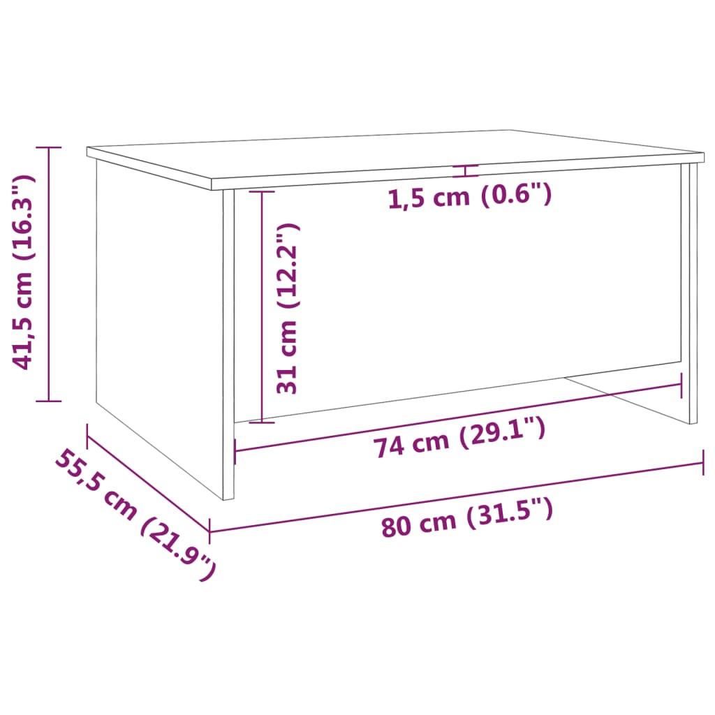 Salongbord høyglans hvit 80x55,5x41,5 cm konstruert tre