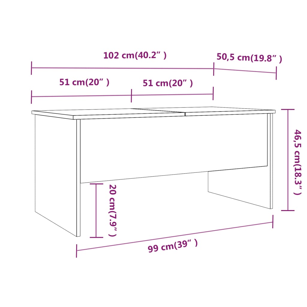 Salongbord betonggrå 102x50,5x46,5 cm konstruert tre