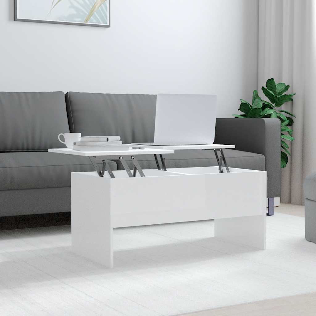 Salongbord høyglans hvit 102x50,5x46,5 cm konstruert tre