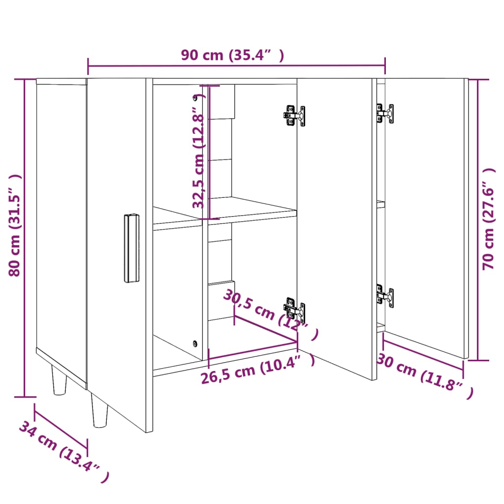 Skjenk sonoma eik 90x34x80 cm konstruert tre