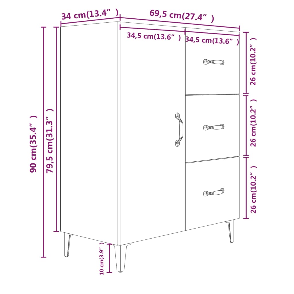 Skjenk røkt eik 69,5x34x90 cm konstruert tre