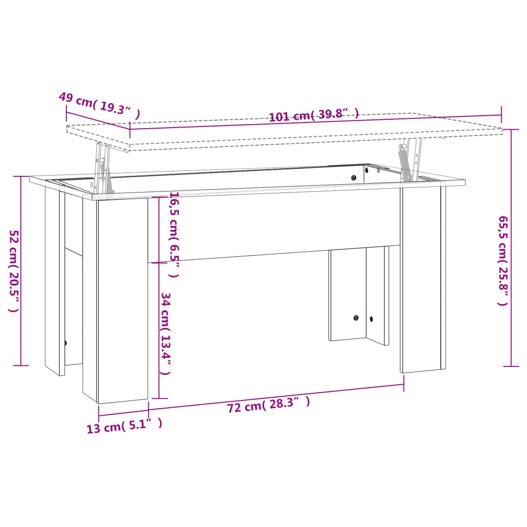Salongbord brun eik 101x49x52 cm konstruert tre