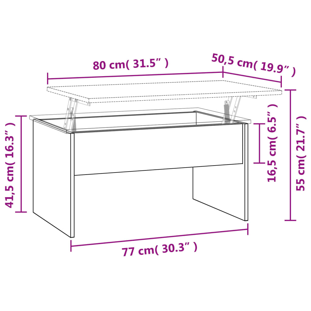 Salongbord røkt eik 80x50,5x41,5 cm konstruert tre
