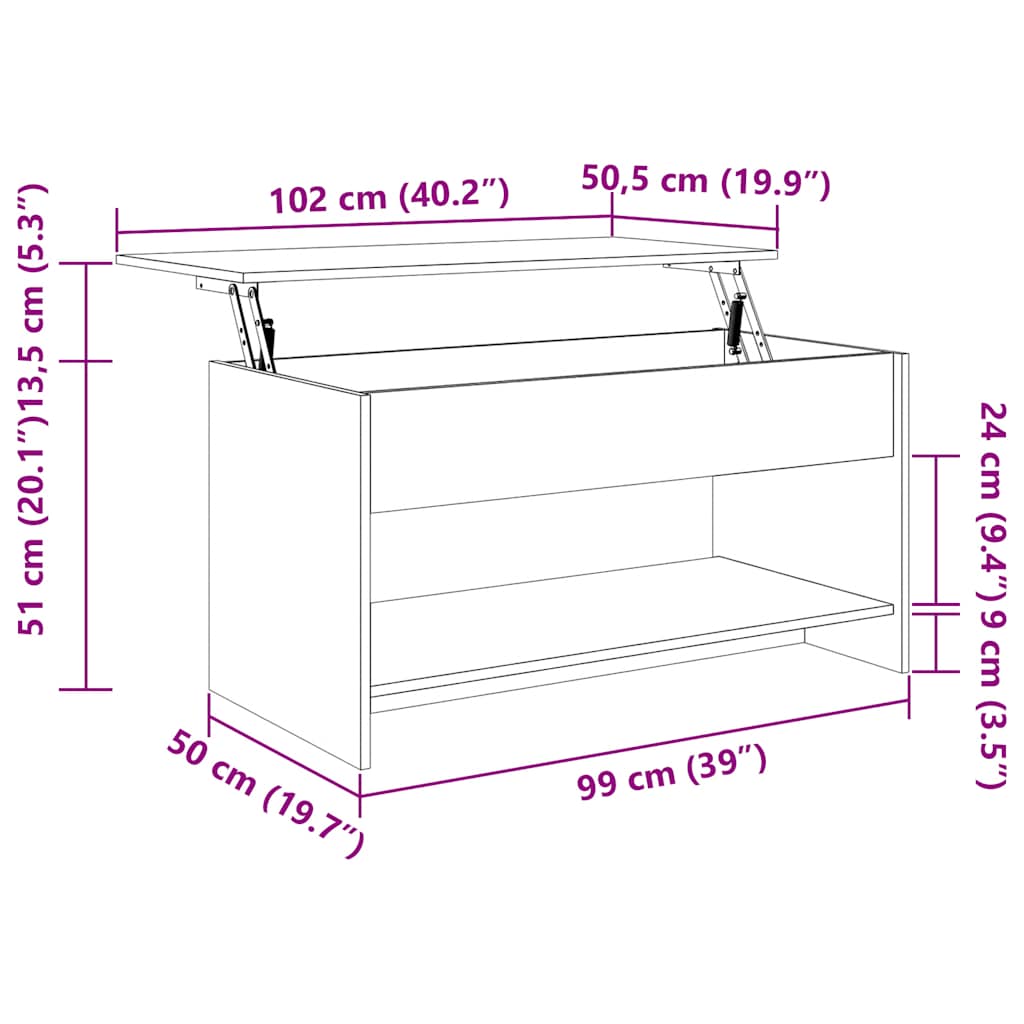 Salongbord grå sonoma 102x50x52,5 cm konstruert tre