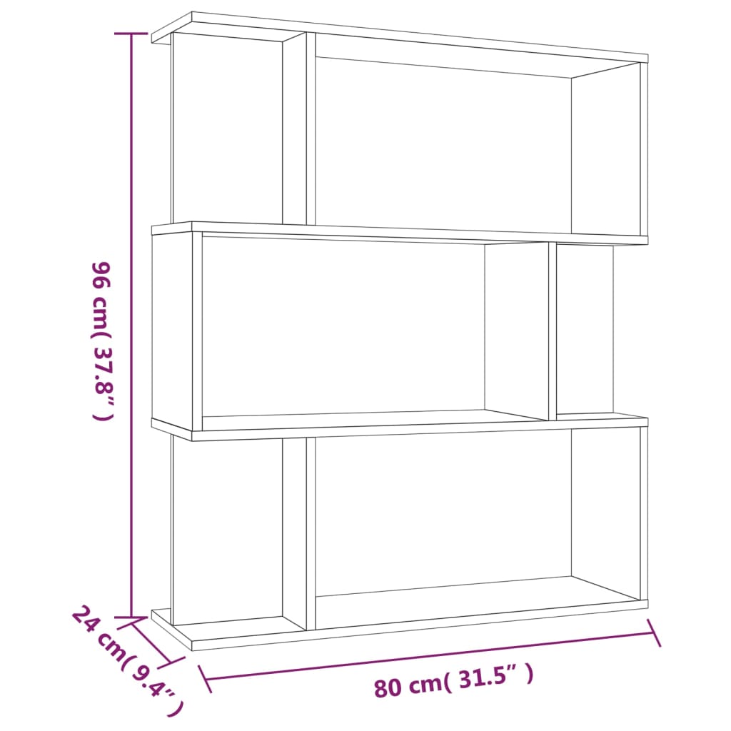 Bokhylle/romdeler røkt eik 80x24x96 cm konstruert tre